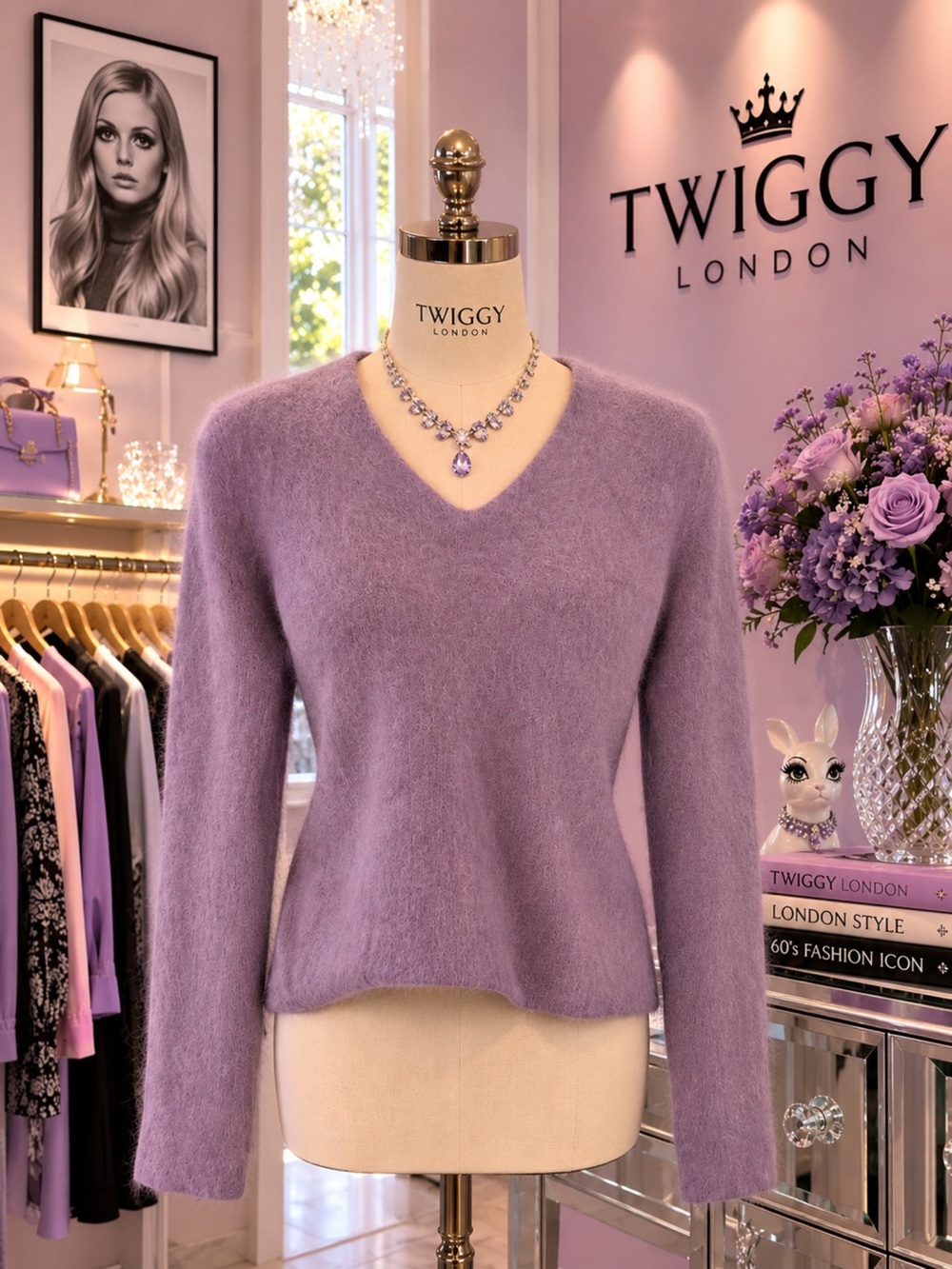 twiggy LONDON Lavender V-Neck Fuzzy Knit Sweater